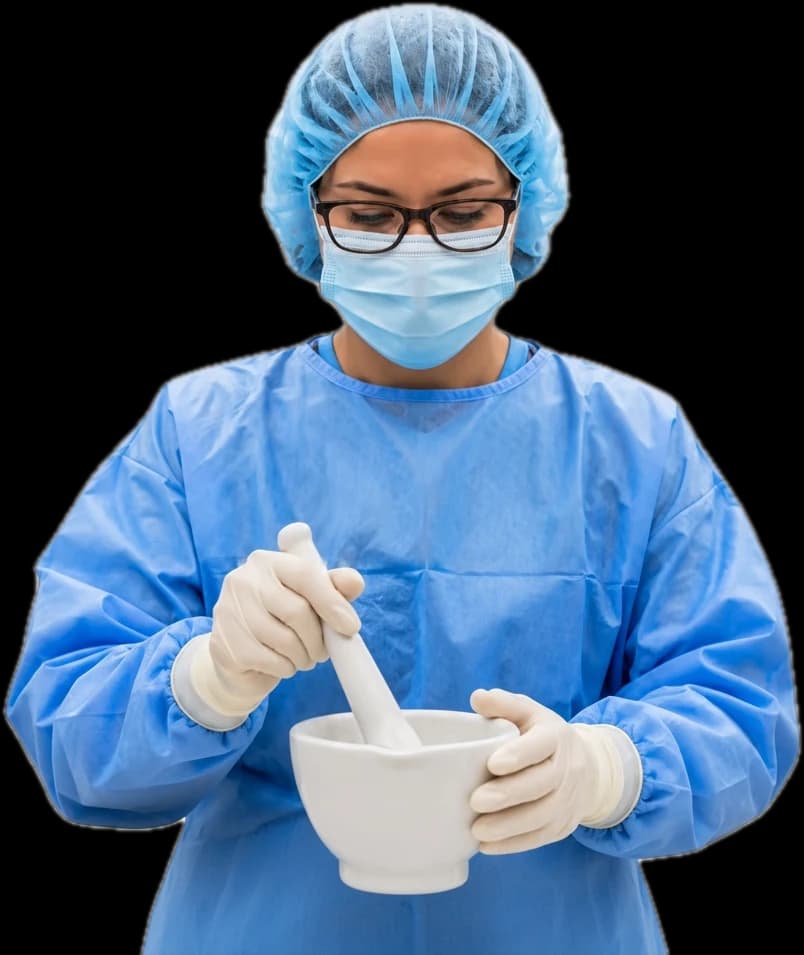 Pharmacist preparing a medication with a mortar and pestle
